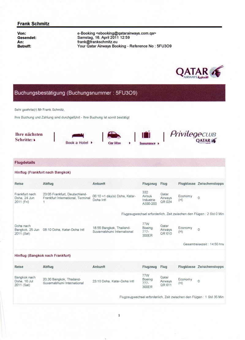 Urlaub Sommer 2011 0a Ticket Hin und R�ckflug