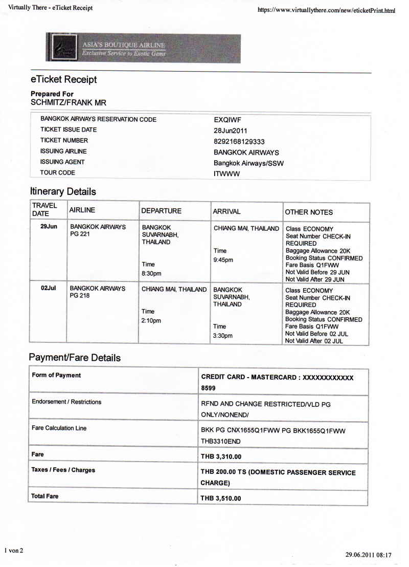 Urlaub Sommer 2011 2 Chiang Mai - 00 Ticket Chiang Mai
